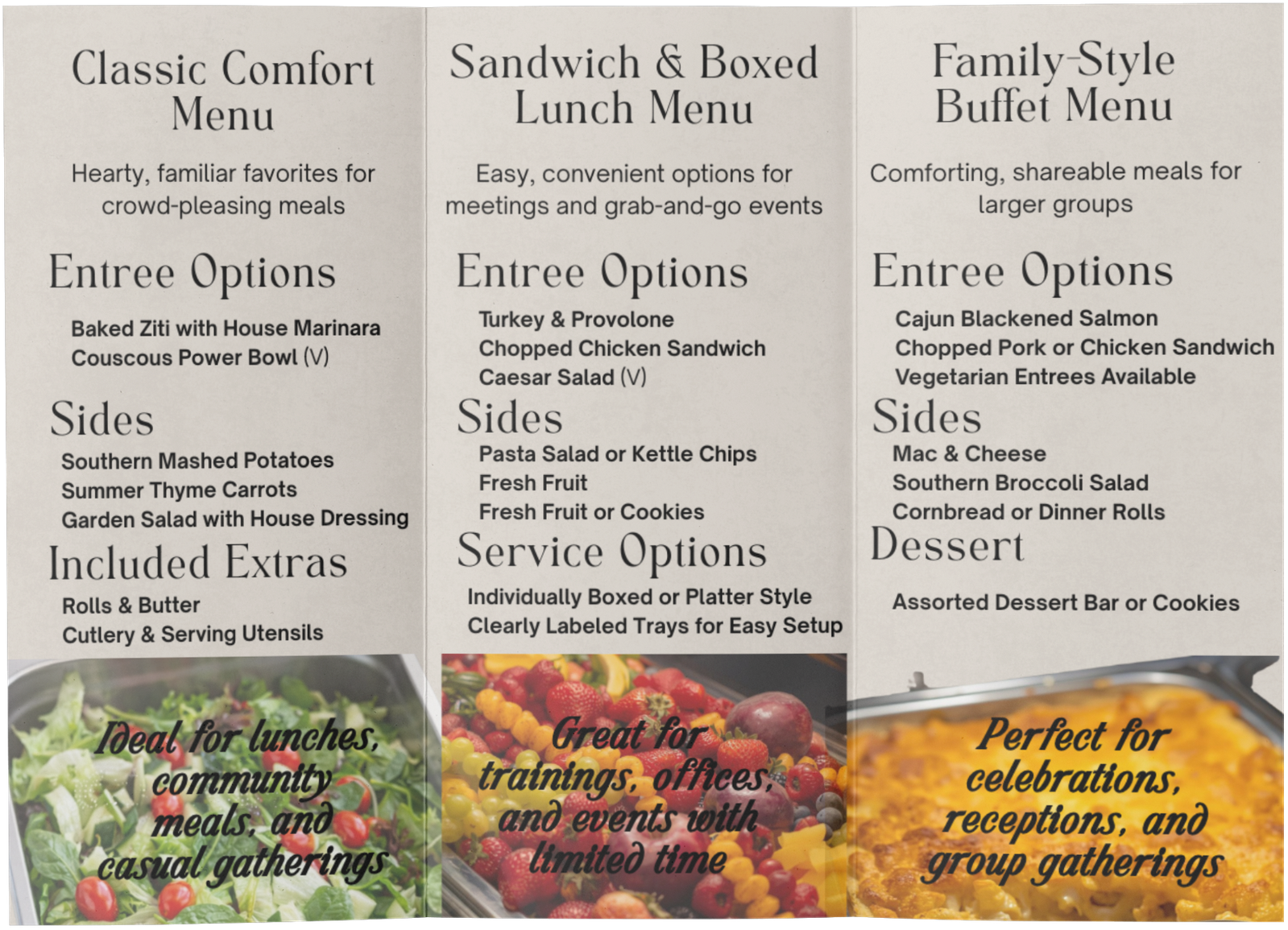 Drop Off Menu Drop-Off Catering